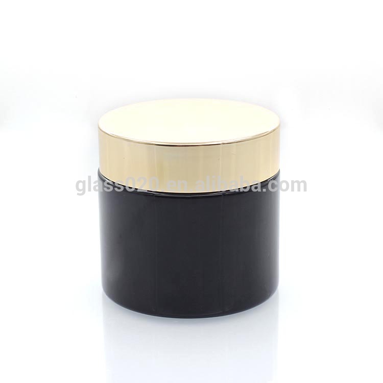 Glossy black 60g glass cream jar cosmetic face cream jar with light gold lid