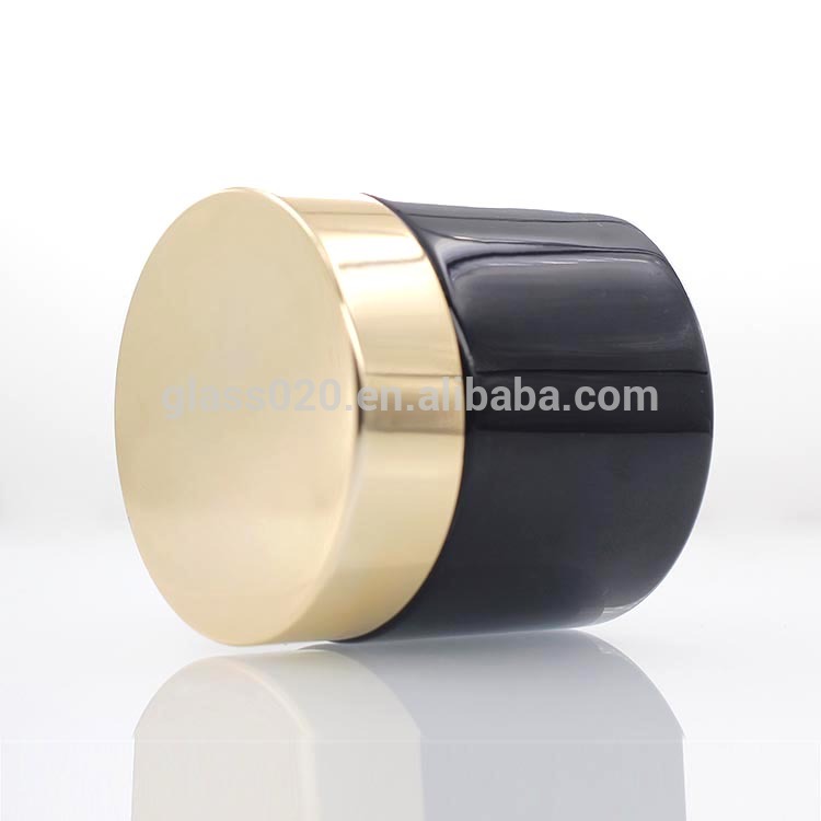 Glossy black 60g glass cream jar cosmetic face cream jar with light gold lid