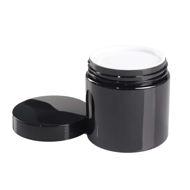 Glossy black PET plastic Powder pomade  Jar with black lid