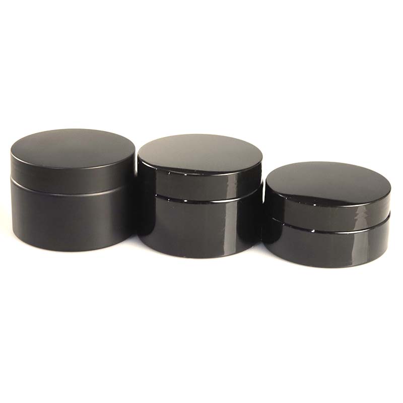 Glossy black PET plastic Powder pomade Jar with black lid
