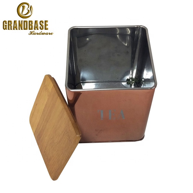 Glossy glazed enamel tea sugar coffee canisters with bamboo lid