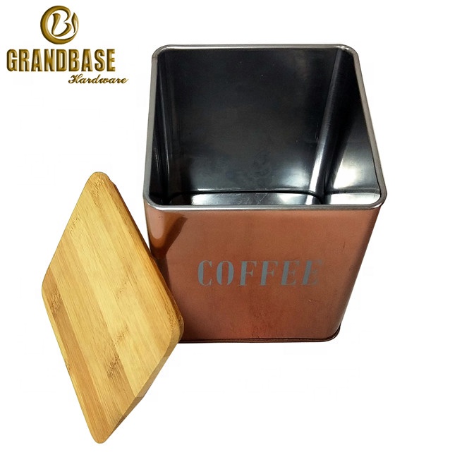 Glossy glazed enamel tea sugar coffee canisters with bamboo lid