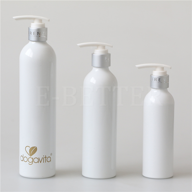 Glossy white 50ml 100ml 200ml 250ml 500ml 750ml aluminum shampoo bottle lotion pump