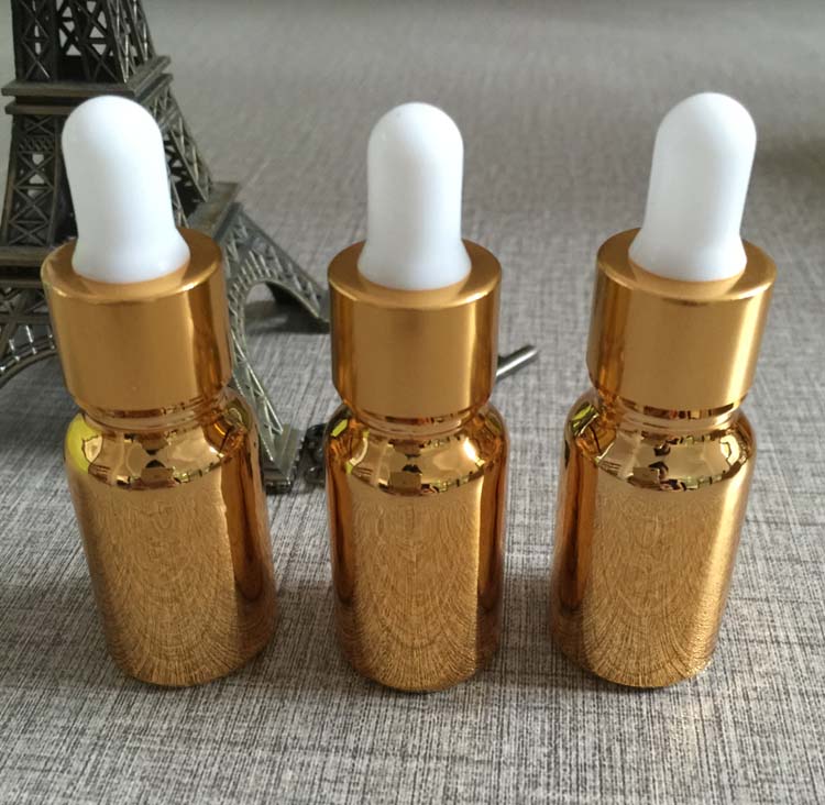 Gold 10ml glass dropper bottles, hot sale golden mini glass dropper bottle 10ml,empty 10 ml glass small dropper bottle