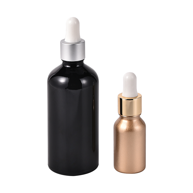 Gold Black Electroplated Uv Coating Glass Bottle Essential Oil Glass Dropper Bottles with Silver Golden Dropper