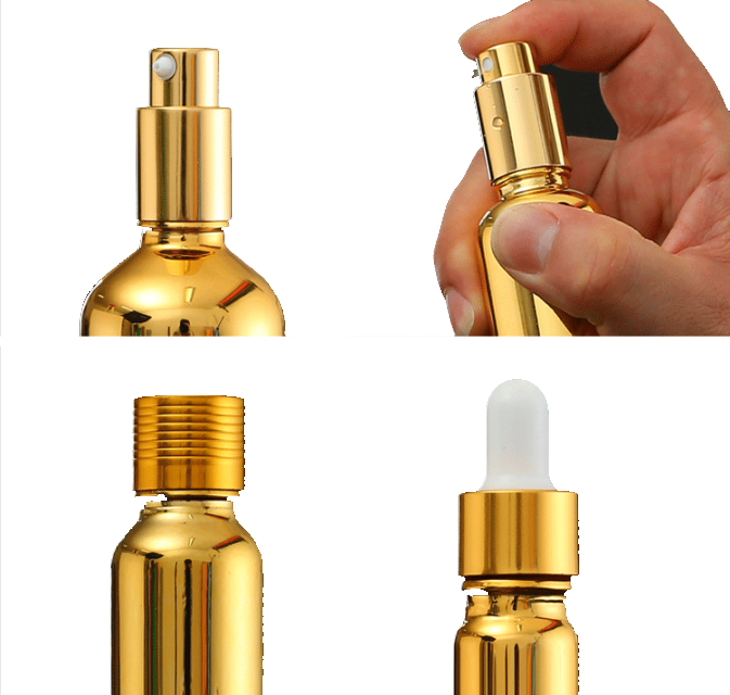 Gold Body 100ml Empty 2oz Lotion Pump Bottle 50ml thick liquid Glass Bottle Spray