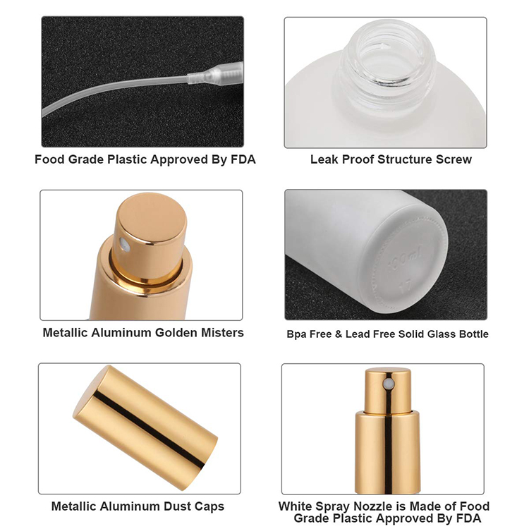 Gold Empty amber Glass Spray Bottle 100ml with Fine Mist Spray