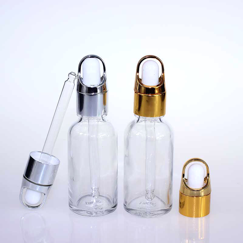 Gold Glass Clear Dropper Bottles For Essential Oil Cosmetic Glass Bottle
