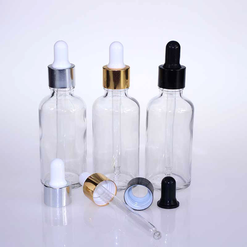 Gold Glass Clear Dropper Bottles For Essential Oil Cosmetic Glass Bottle