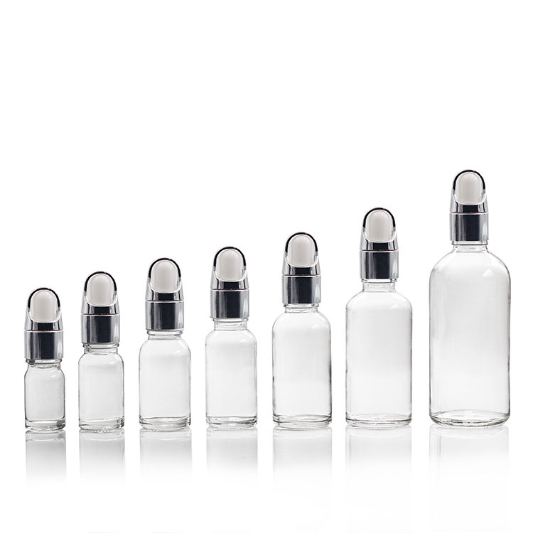 Gold Glass Clear Dropper Bottles For Essential Oil Cosmetic Glass Bottle