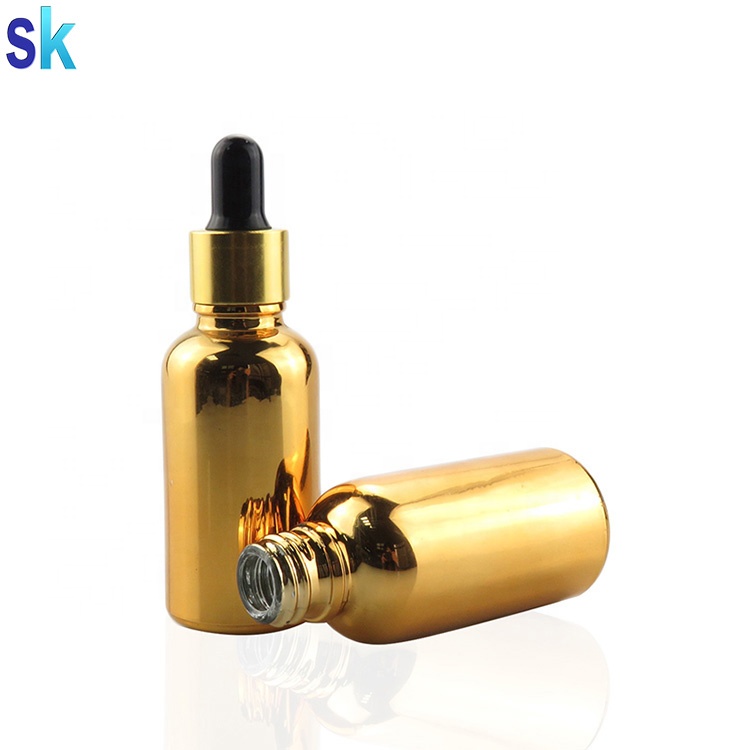 Gold Plated glass vape juice bottle with dropper electroplated gold dropper bottle