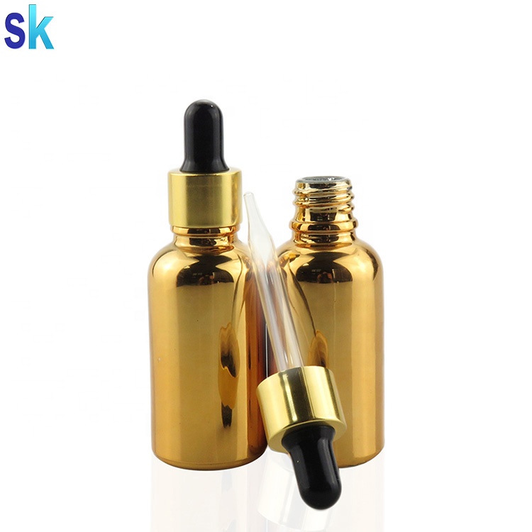 Gold Plated glass vape juice bottle with dropper electroplated gold dropper bottle