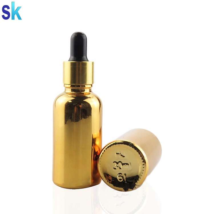 Gold Plated glass vape juice bottle with dropper electroplated gold dropper bottle