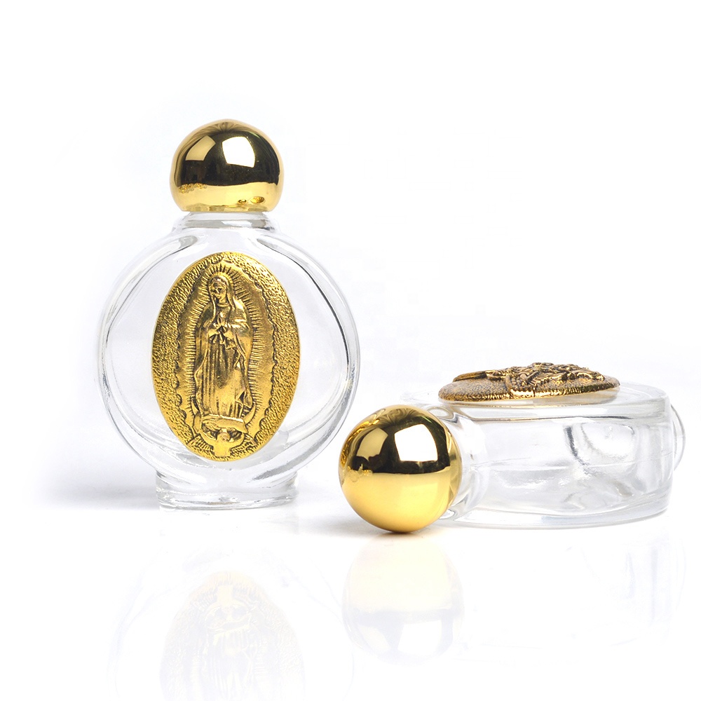 Gold Religious Saints Figures Jesus St Pio Our Lady of Lourdes 15ml Holy Water Glass Bottle