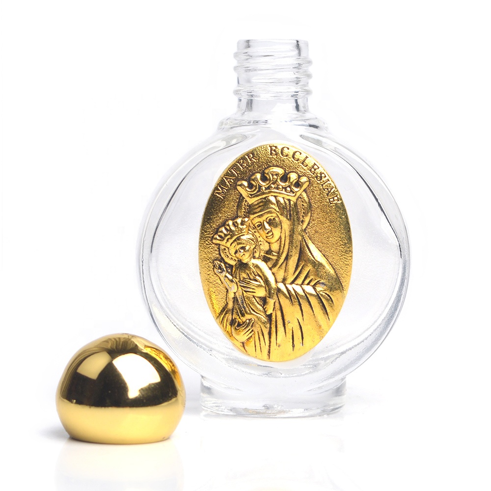 Gold Religious Saints Figures Jesus St Pio Our Lady of Lourdes 15ml Holy Water Glass Bottle