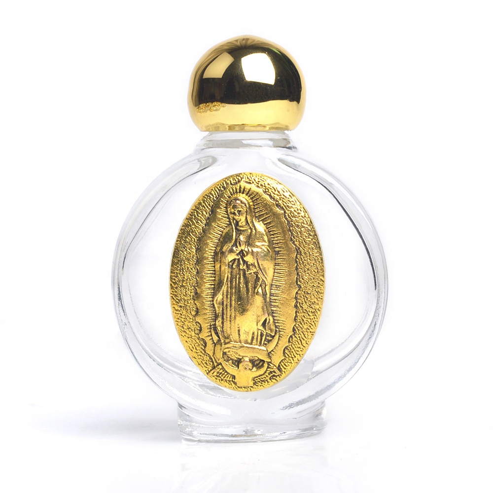 Gold Religious Saints Figures Jesus St Pio Our Lady of Lourdes 15ml Holy Water Glass Bottle