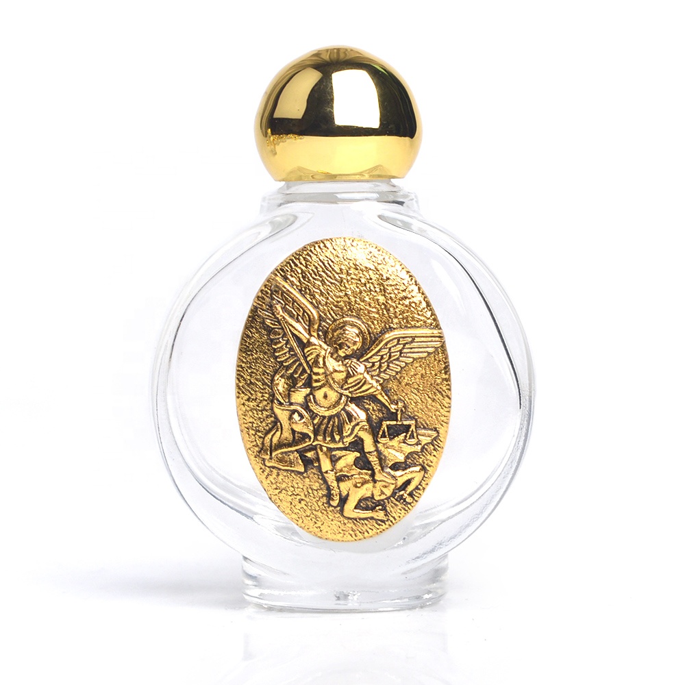Gold Religious Saints Figures Jesus St Pio Our Lady of Lourdes 15ml Holy Water Glass Bottle