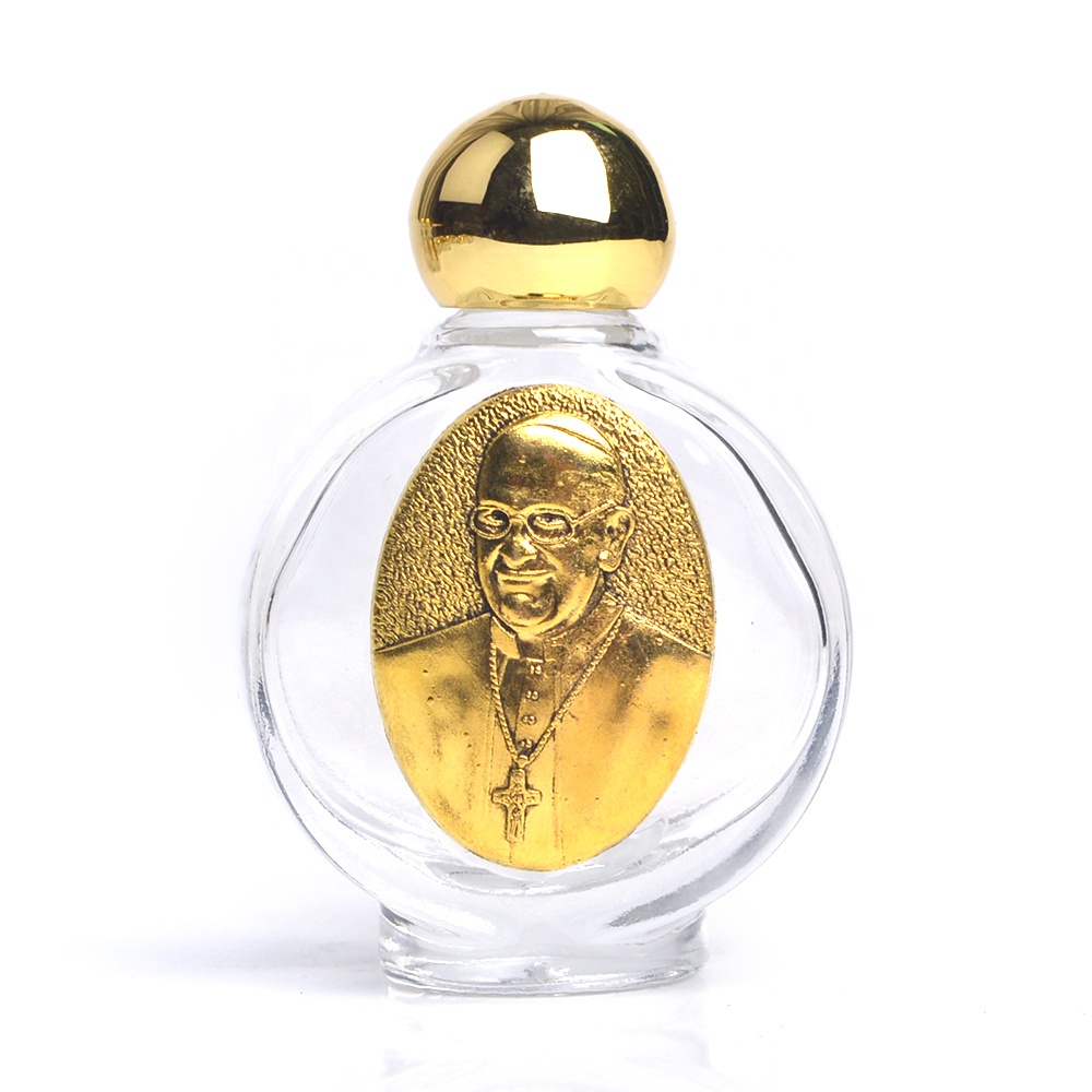 Gold Religious Saints Figures Jesus St Pio Our Lady of Lourdes 15ml Holy Water Glass Bottle