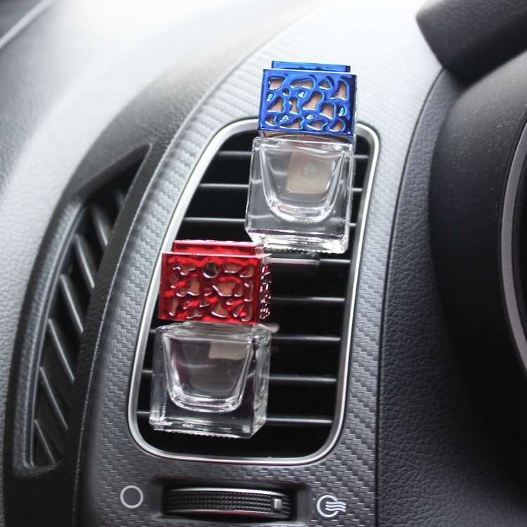 Gold Silver Black Square Bottle Air Conditioner Outlet Personal Perfume Car Air Freshener Glass Empty Bottle Auto Vent AC Clips