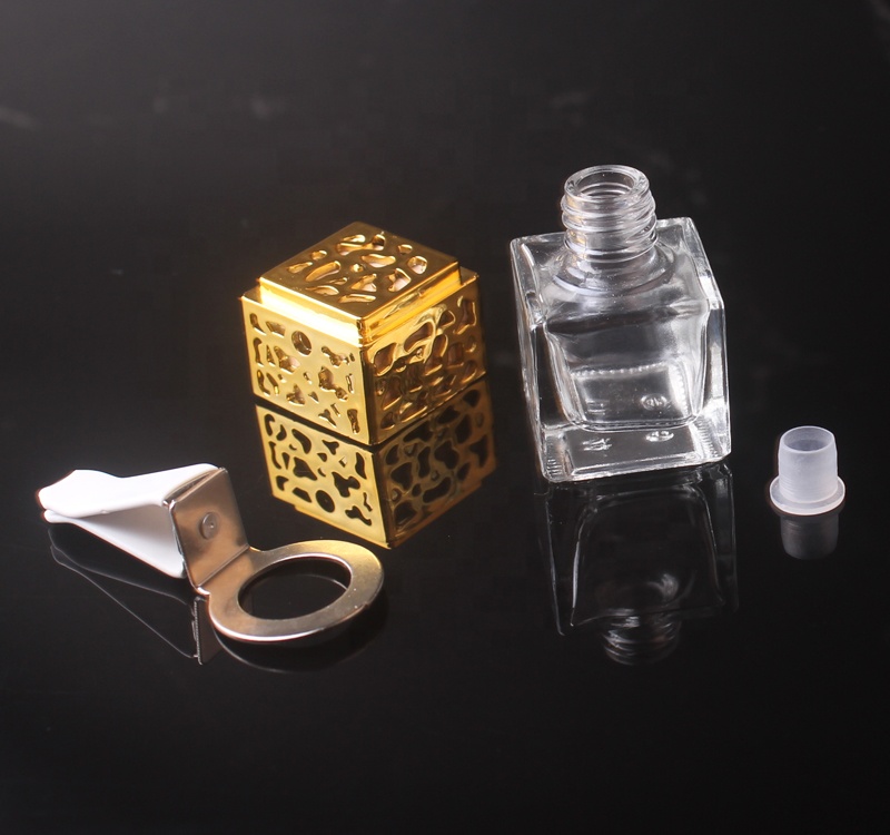 Gold Silver Black Square Bottle Air Conditioner Outlet Personal Perfume Car Air Freshener Glass Empty Bottle Auto Vent AC Clips