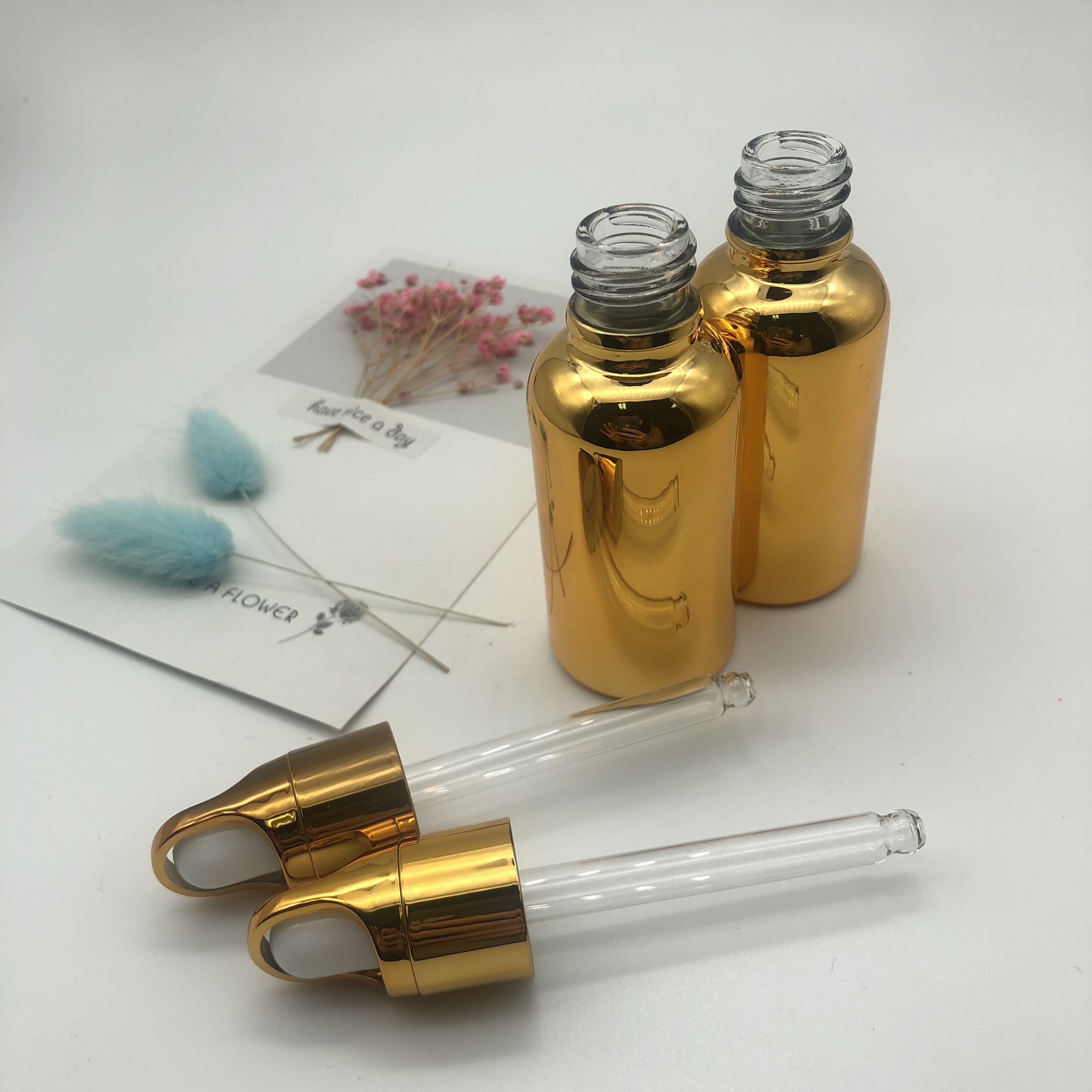 Gold Silver Glass Essential Oil Dropper Bottle