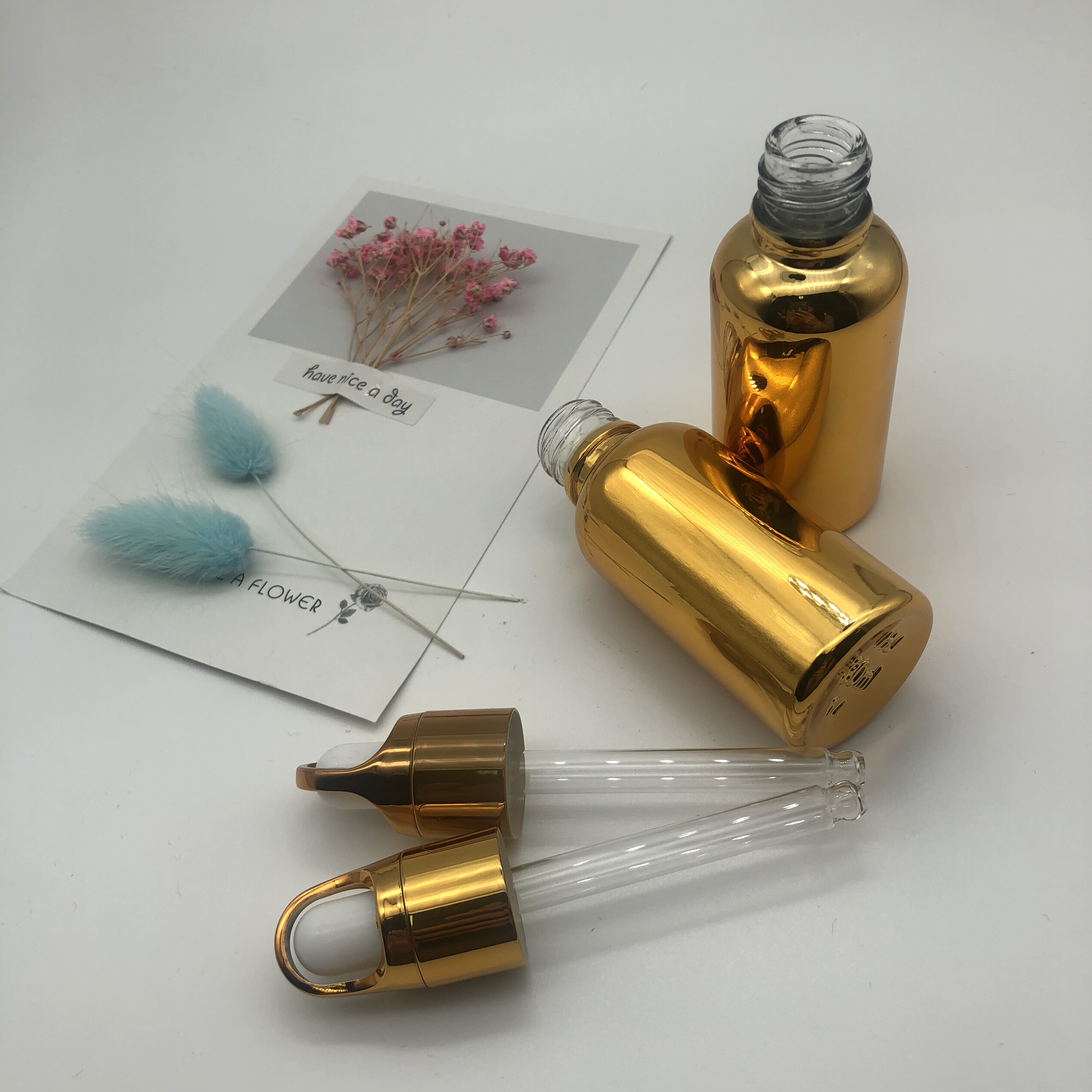 Gold Silver Glass Essential Oil Dropper Bottle