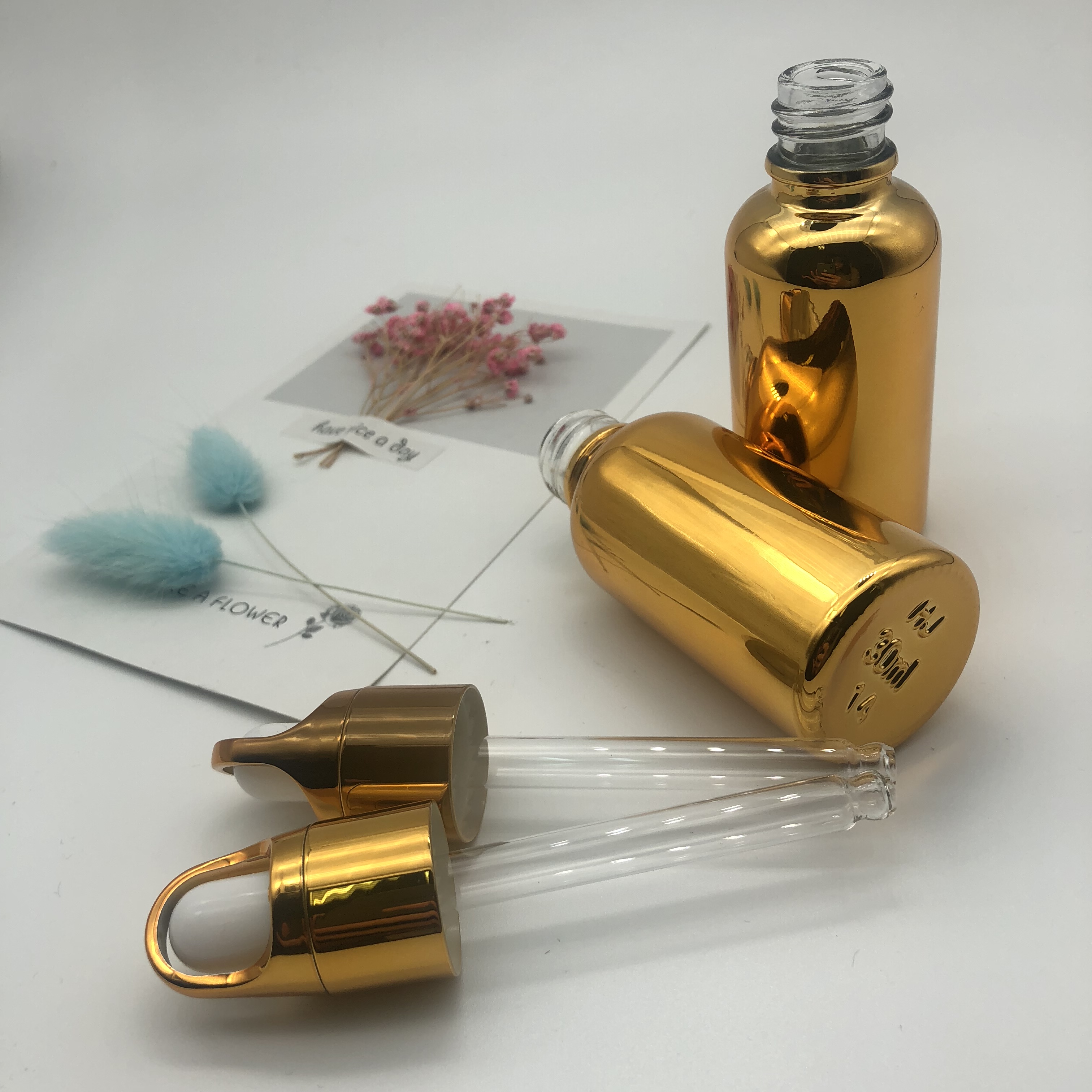 Gold Silver Glass Essential Oil Dropper Bottle