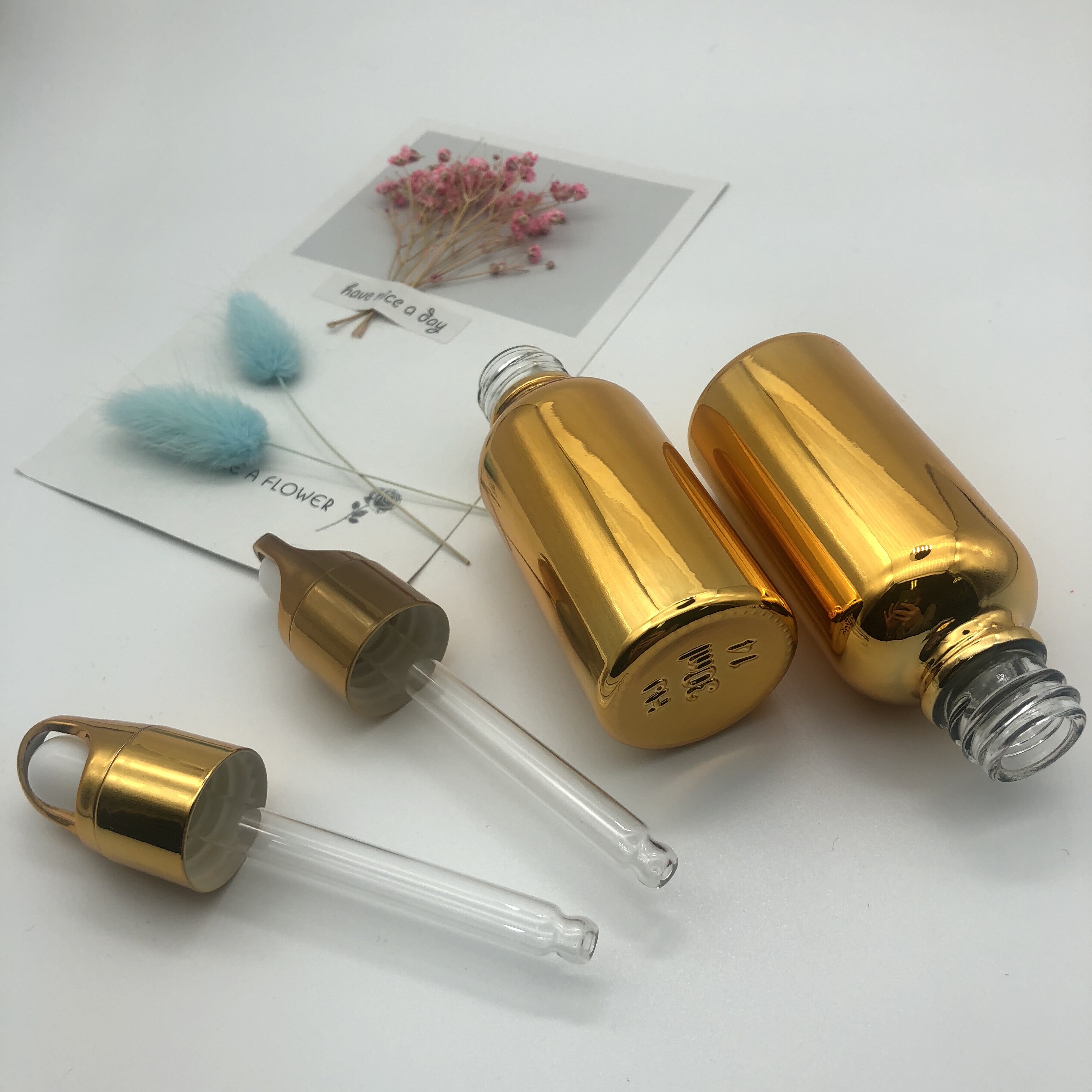 Gold Silver Glass Essential Oil Dropper Bottle
