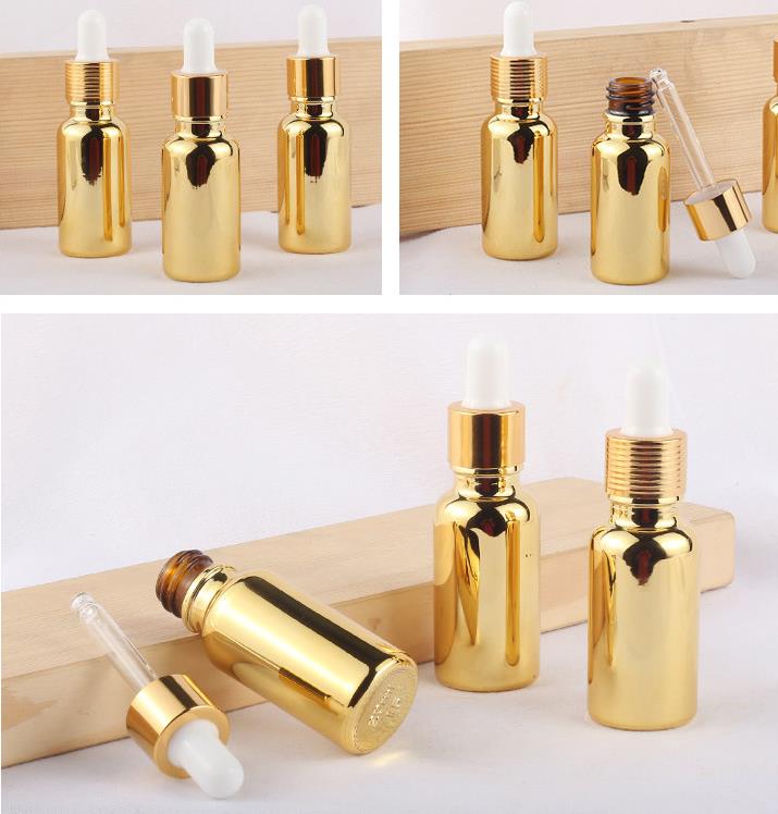 Gold bottle dropper custom logo cbd pipette oil bottles bamboo skin care serum oil use child resistant dropper jar