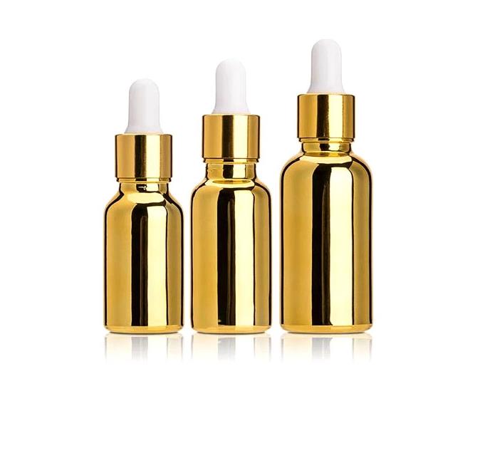 Gold bottle dropper custom logo cbd pipette oil bottles bamboo skin care serum oil use child resistant dropper jar
