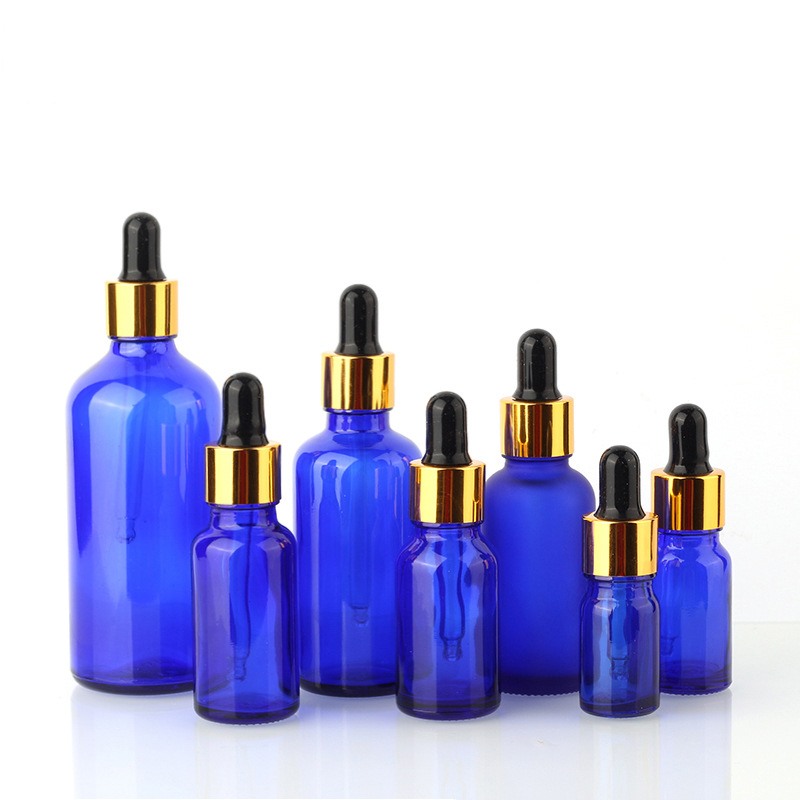 Gold cap empty essential oil 5ml15ml 20ml 30ml 50ml 100ml blue glass dropper bottles