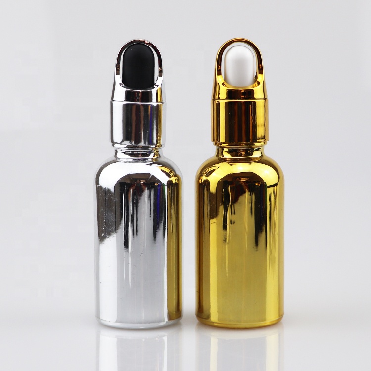 Gold color electroplated 30ml glass bottle with dropper gold oil bottles rose gold dropper bottles