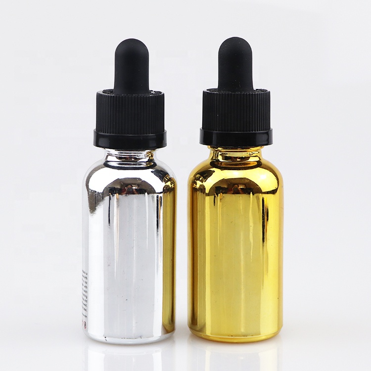 Gold color electroplated 30ml glass bottle with dropper gold oil bottles rose gold dropper bottles