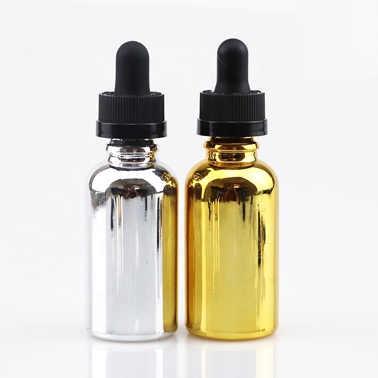 Gold color electroplated 30ml glass bottle with dropper gold oil bottles rose gold dropper bottles