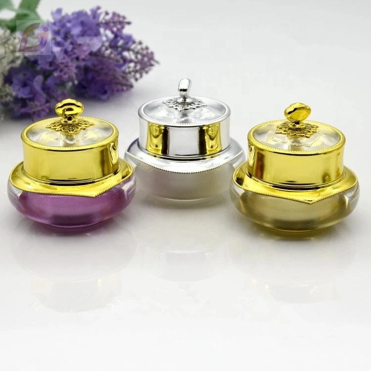 Gold double wall round 5g 10g 15g crown empty luxury acrylic cosmetic jar with lid