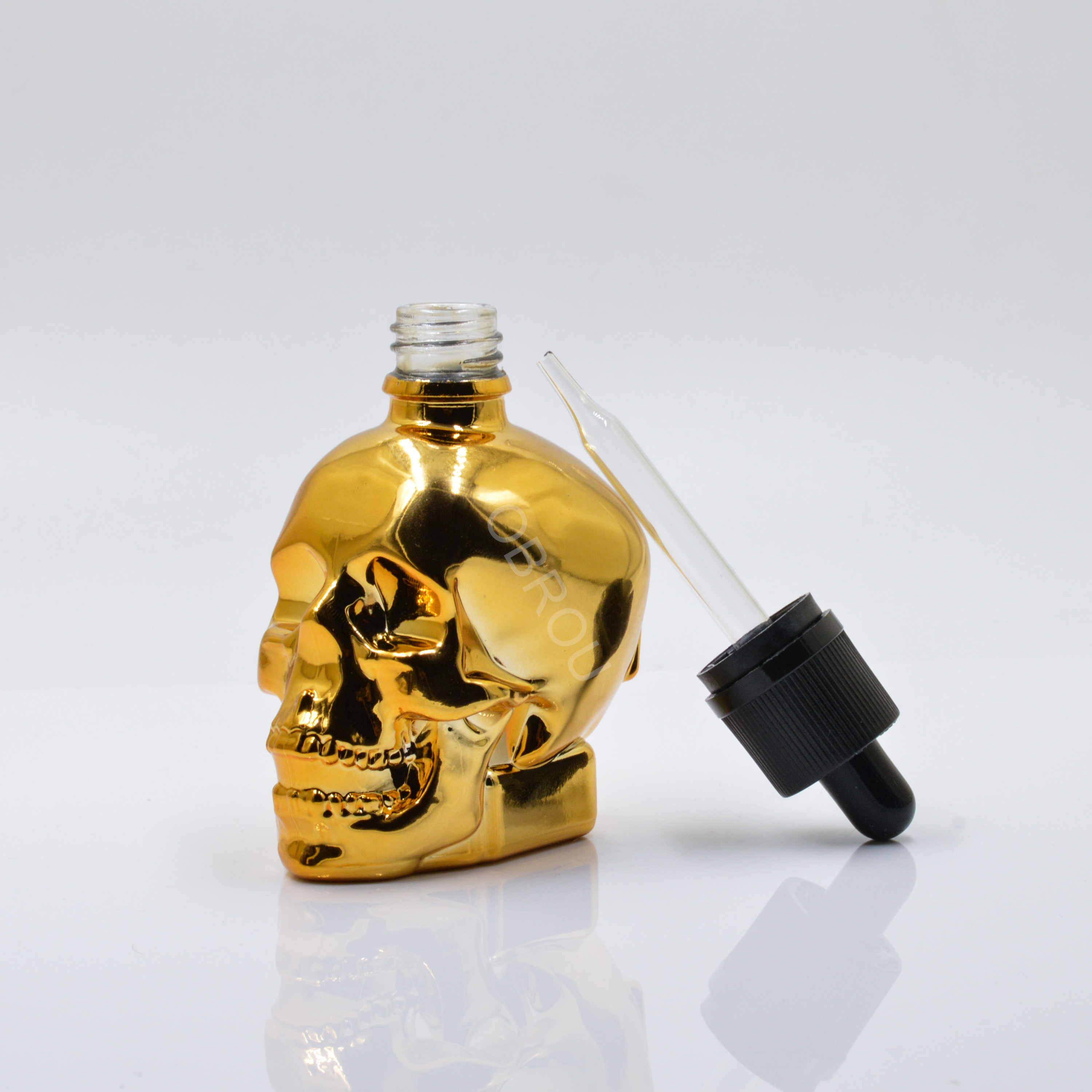 Gold glass skull bottle 30ml 60ml 120ml skull head glass e liquid dropper bottle skull glass e liquid bottle