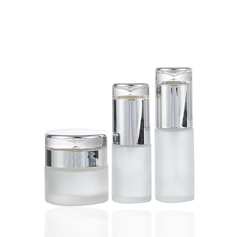 Gold lid 20g 30g 50g round clear frost empty cosmetic luxury glass face cream jar and serum bottles with pump