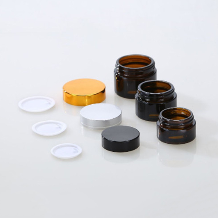 Gold lid cosmetic bottle and jars with cap brown glass jar