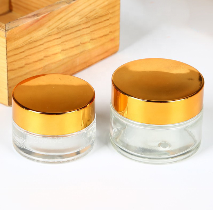 Gold lid cosmetic glass jar compact containers 10g glass skin cream concentrate jars