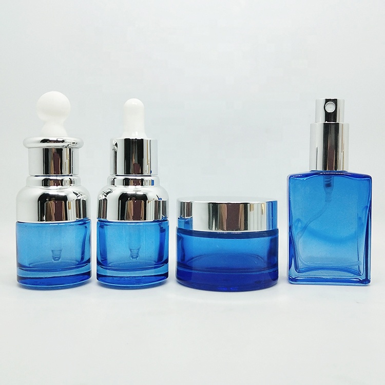 Gold lid pink frosted cosmetic set 30ml glass dropper bottle