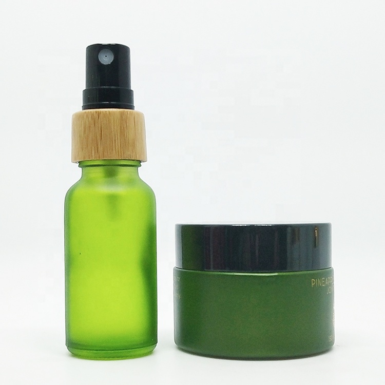 Gold lid pink frosted cosmetic set 30ml glass dropper bottle