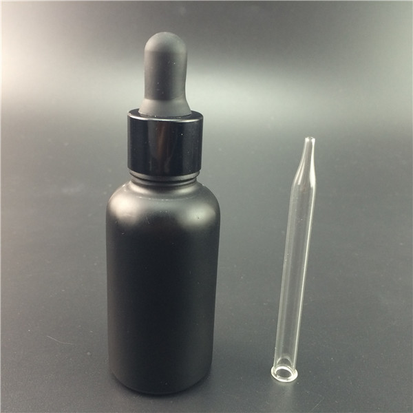 Gold stamping logo Customized 30ml matt black essential oil glass dropper bottle with aluminum cap