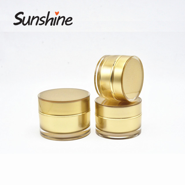 Gold thick wall acrylic cosmetic jar 50ml with skin care use
