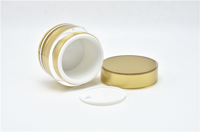 Gold thick wall acrylic cosmetic jar 50ml with skin care use