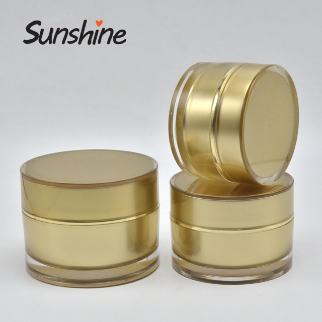 Golden cosmetic skin cream plastic acrylic gold jar and screw top lids
