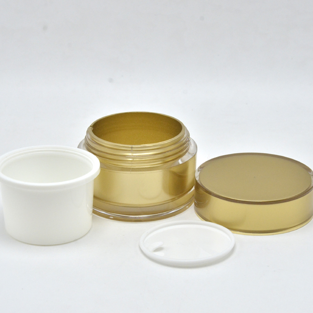 Golden cosmetic skin cream plastic acrylic gold jar and screw top lids