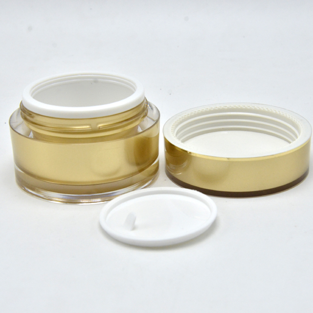 Golden cosmetic skin cream plastic acrylic gold jar and screw top lids