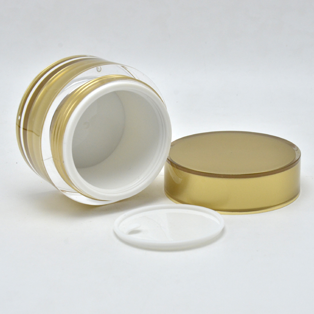 Golden cosmetic skin cream plastic acrylic gold jar and screw top lids