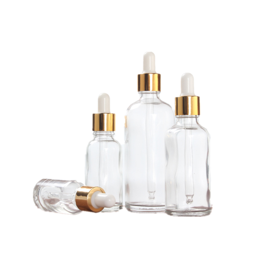 Golden silver dropper 30ml clear glass bottle for cosmetic glass factory wholesale