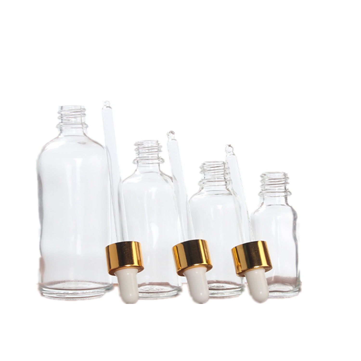 Golden silver dropper 30ml clear glass bottle for cosmetic glass factory wholesale
